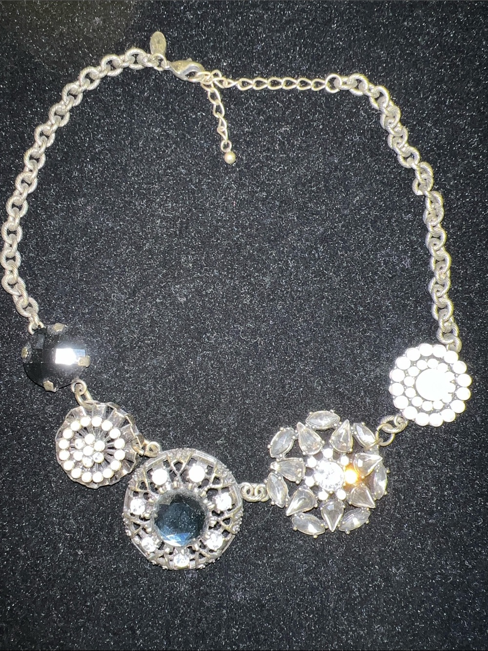 Lia Sophia Silver-Tone Crystal Floral Statement Necklace-Clear and Black Accents